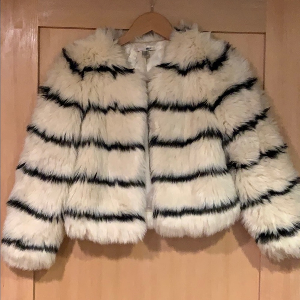 AMUSE SOCIETY Striped Faux Fur Jacket